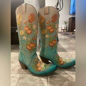 Turquoise Floral Corral Boots
